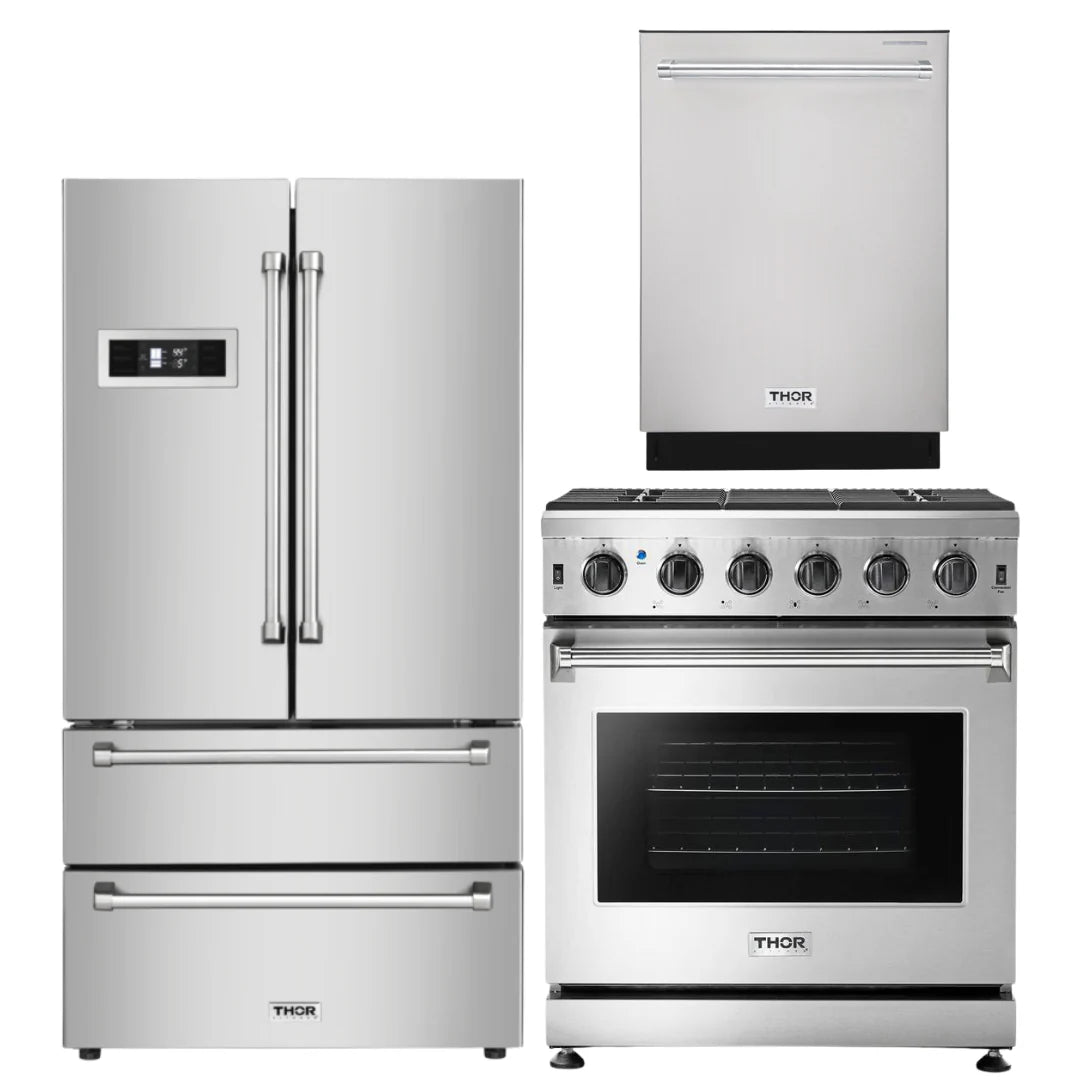 30 in. Propane Gas Range, 36 in. Refrigerator, 24 in. Dishwasher Q9930