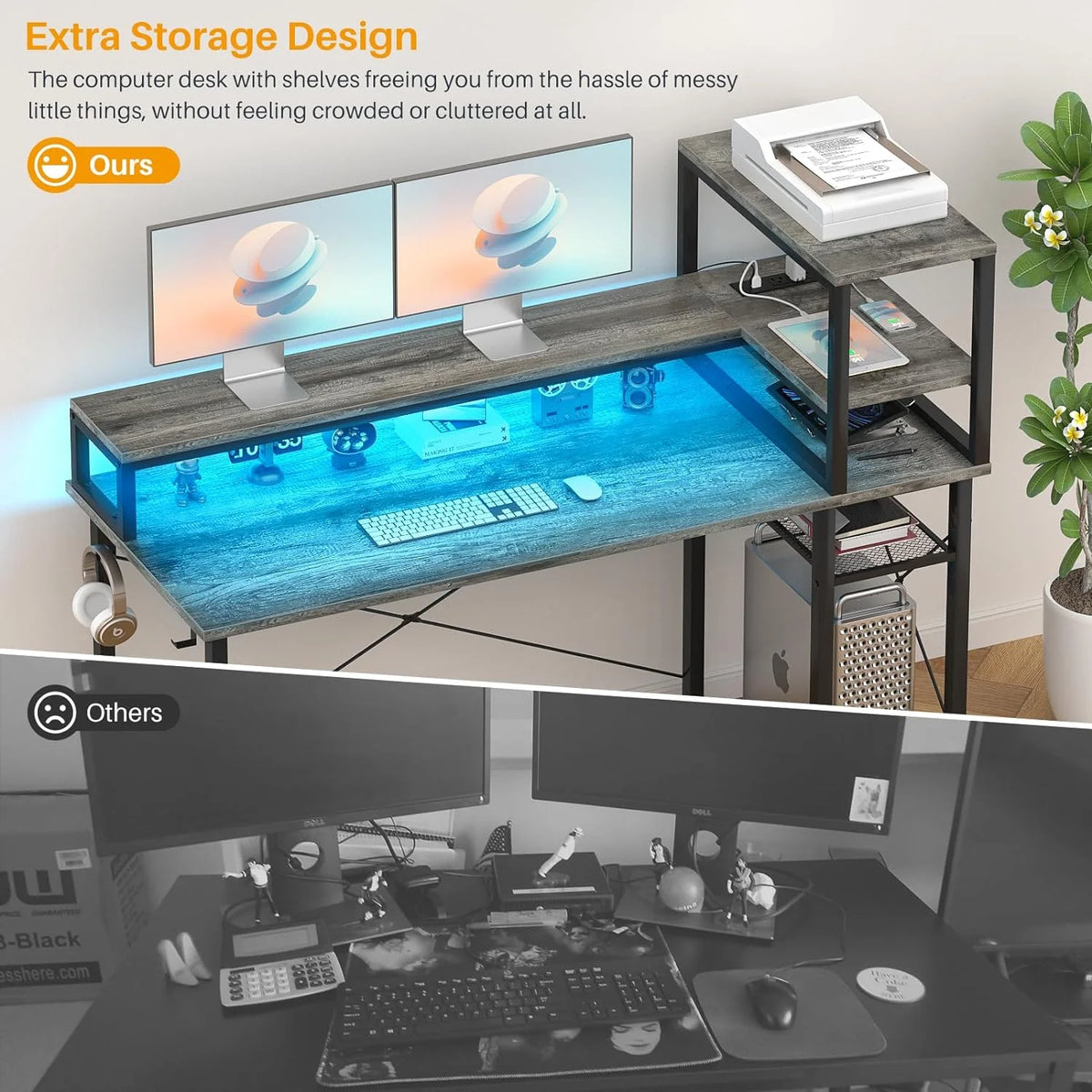 Black 47 inch Computer Desk with Power Outlet and USB Ports L67170