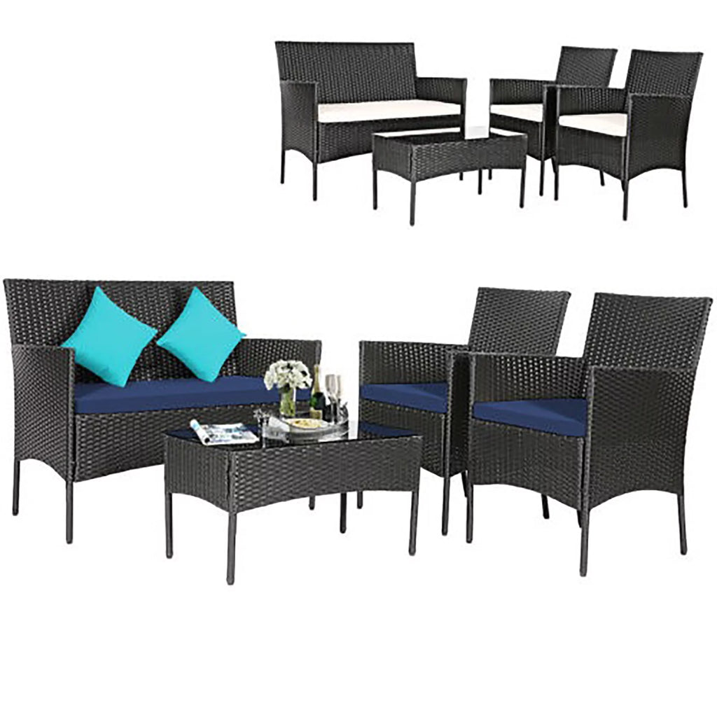 4 Pcs Outdoor Rattan Furniture Set with Cushion J7459