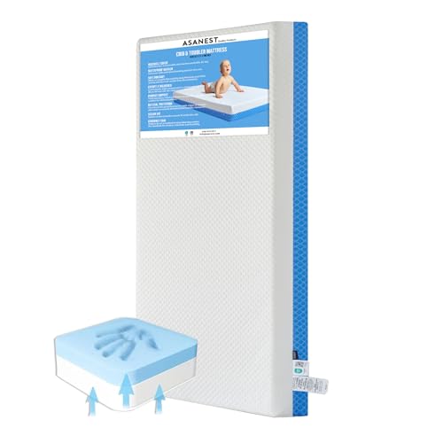 Baby Crib Mattress with Removable Outer Cover, White & Blue H378506