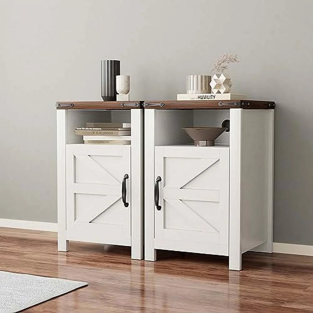 White Wooden Nightstand End Table with USB and Socket Set of 2 O70080