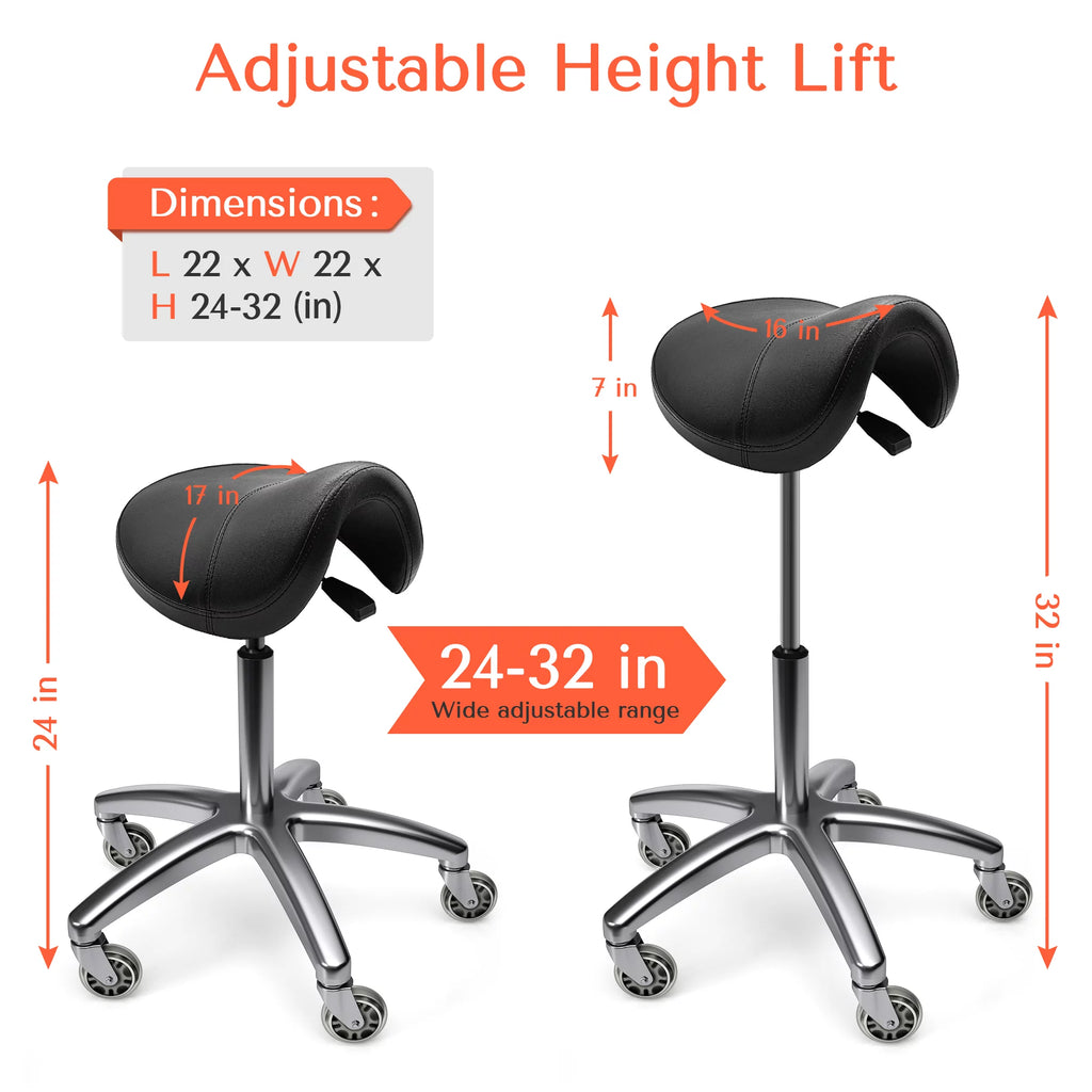 Black Ergonomic Saddle Stool with Wheels G925077