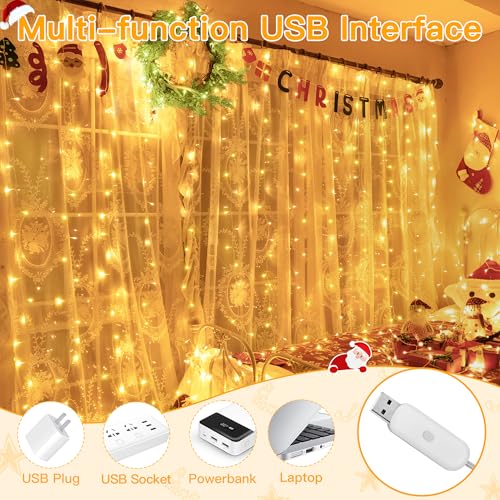 Warm White 200 LED Curtain Lights with Remote G5420