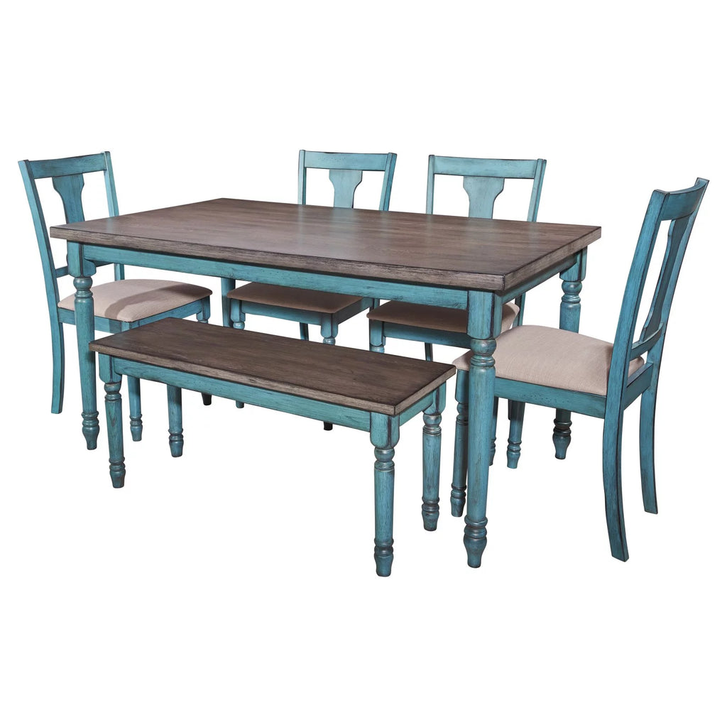 Distressed Teal Blue Dining Chair Set of 2 F40828