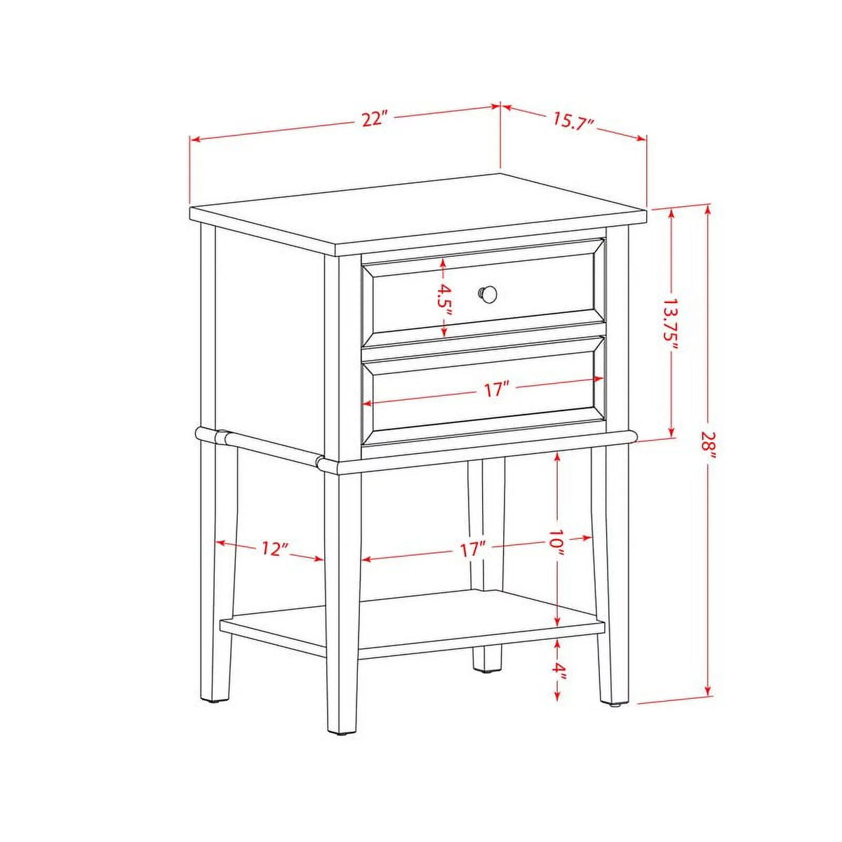 16" Wood Nightstand with 2 Drawers S2065