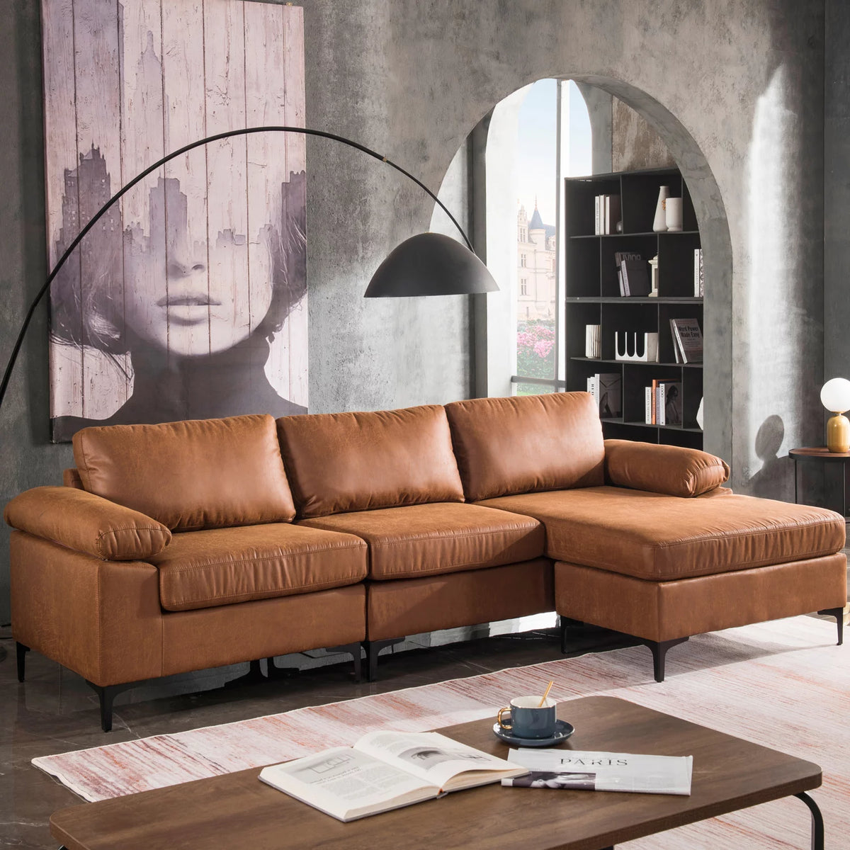 100" Convertible Sectional Sofa L Shaped Suede Couch L176205