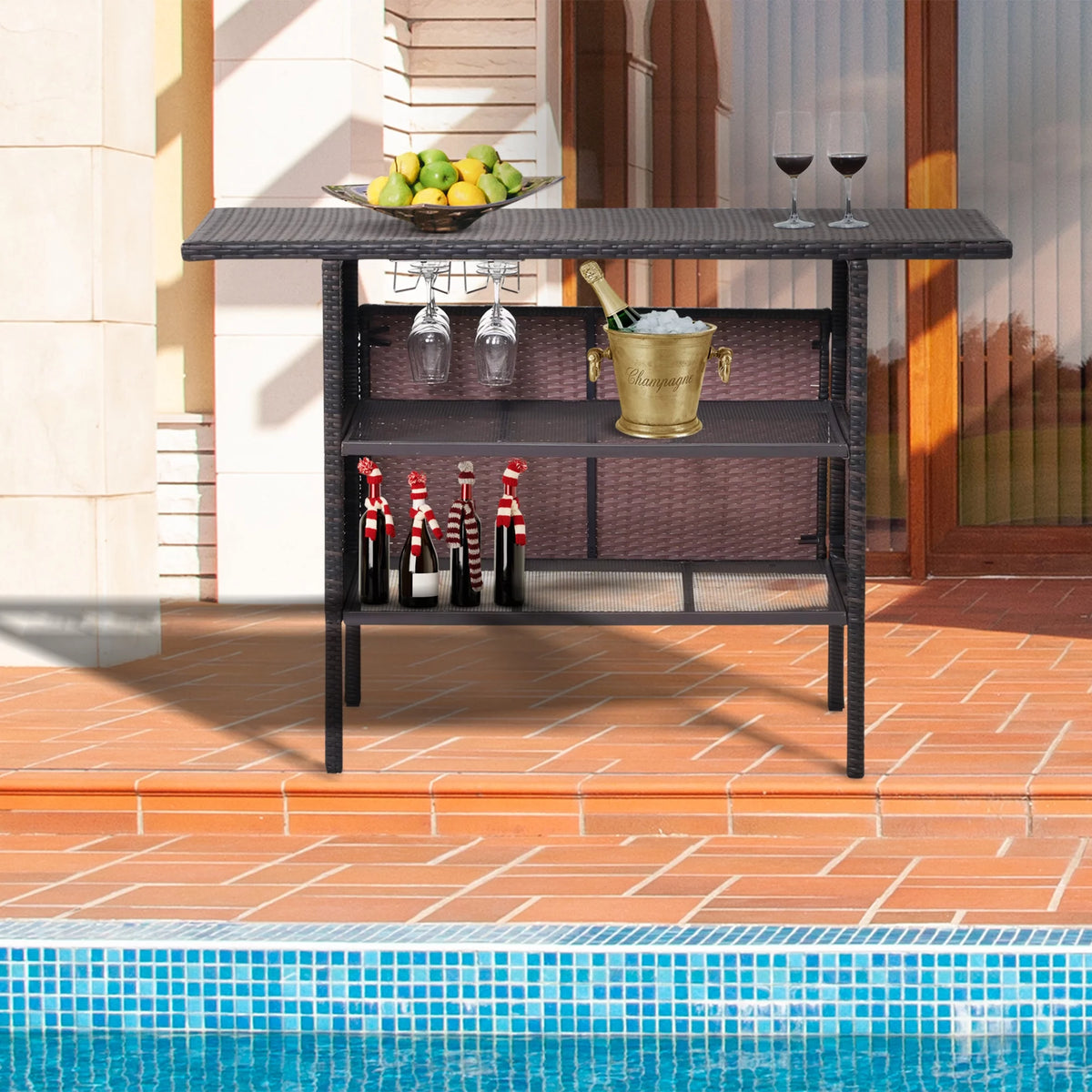 Outdoor Wicker Bar with 2 Storage Shelves J359