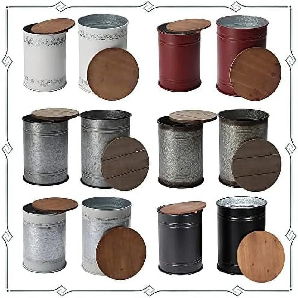 Rustic Ottoman Seat Stool Side Table Set of 2 A946370