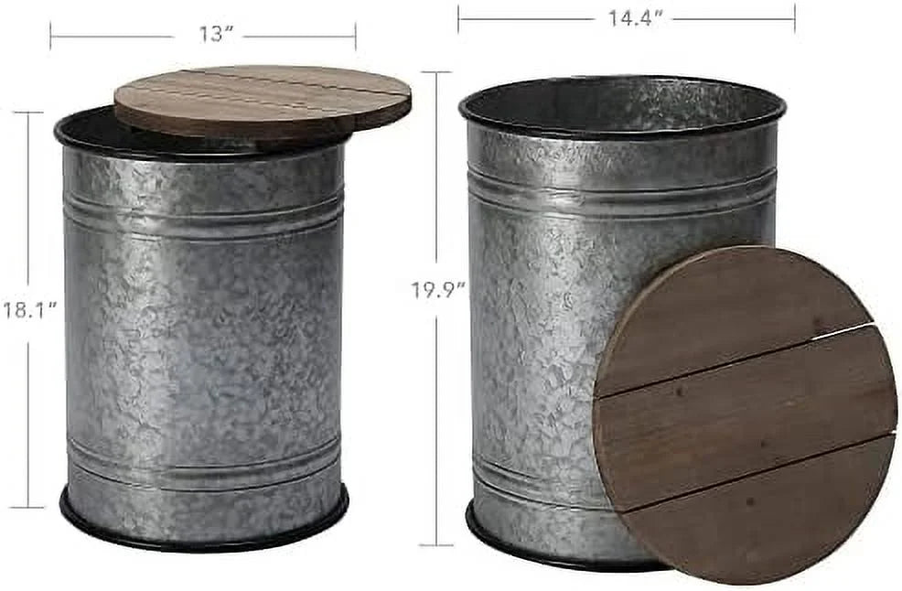 Rustic Ottoman Seat Stool Side Table Set of 2 A946370