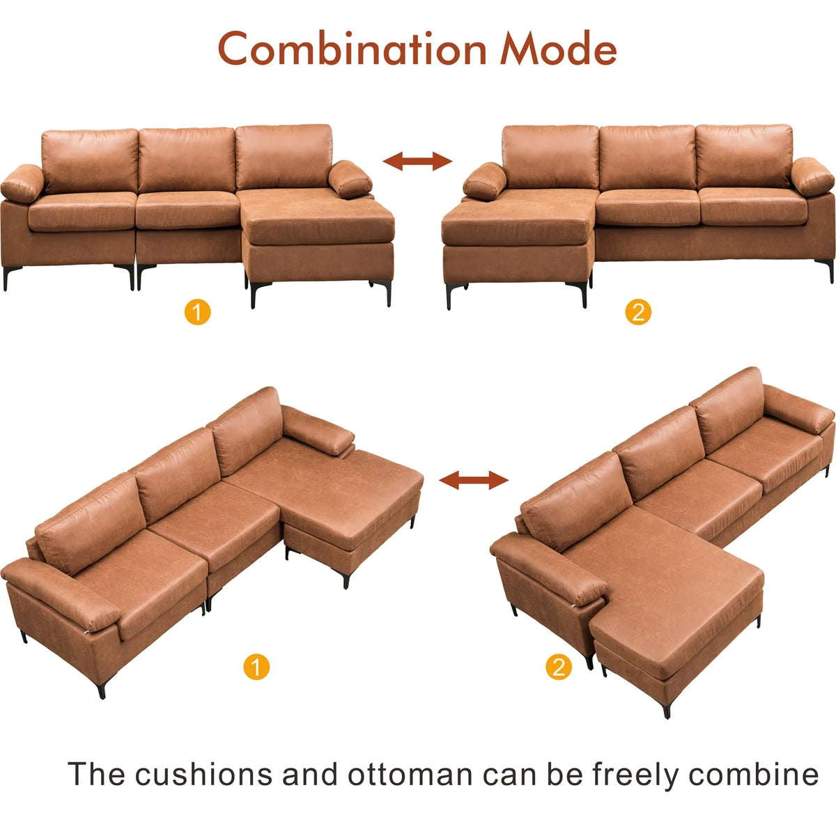 100" Convertible Sectional Sofa L Shaped Suede Couch L176205