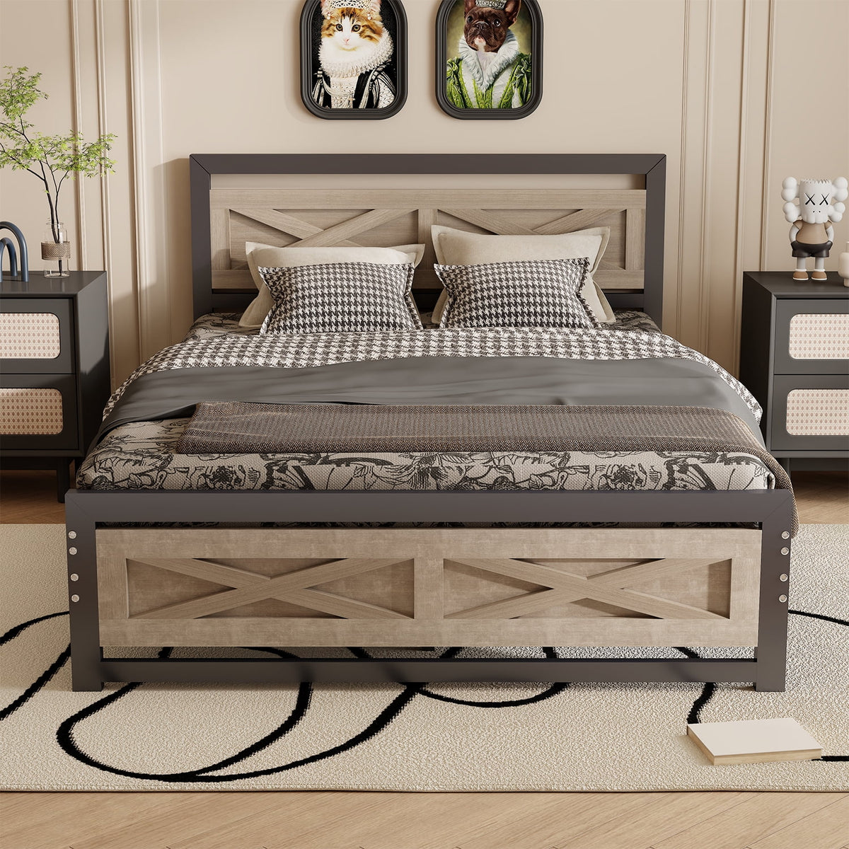 Platform Bed Frame with Headboard, Twin Size Bed N97635