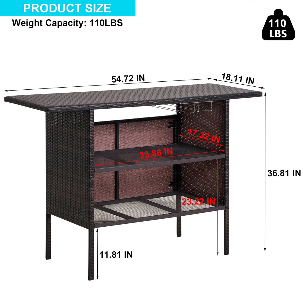 Outdoor Wicker Bar with 2 Storage Shelves J359