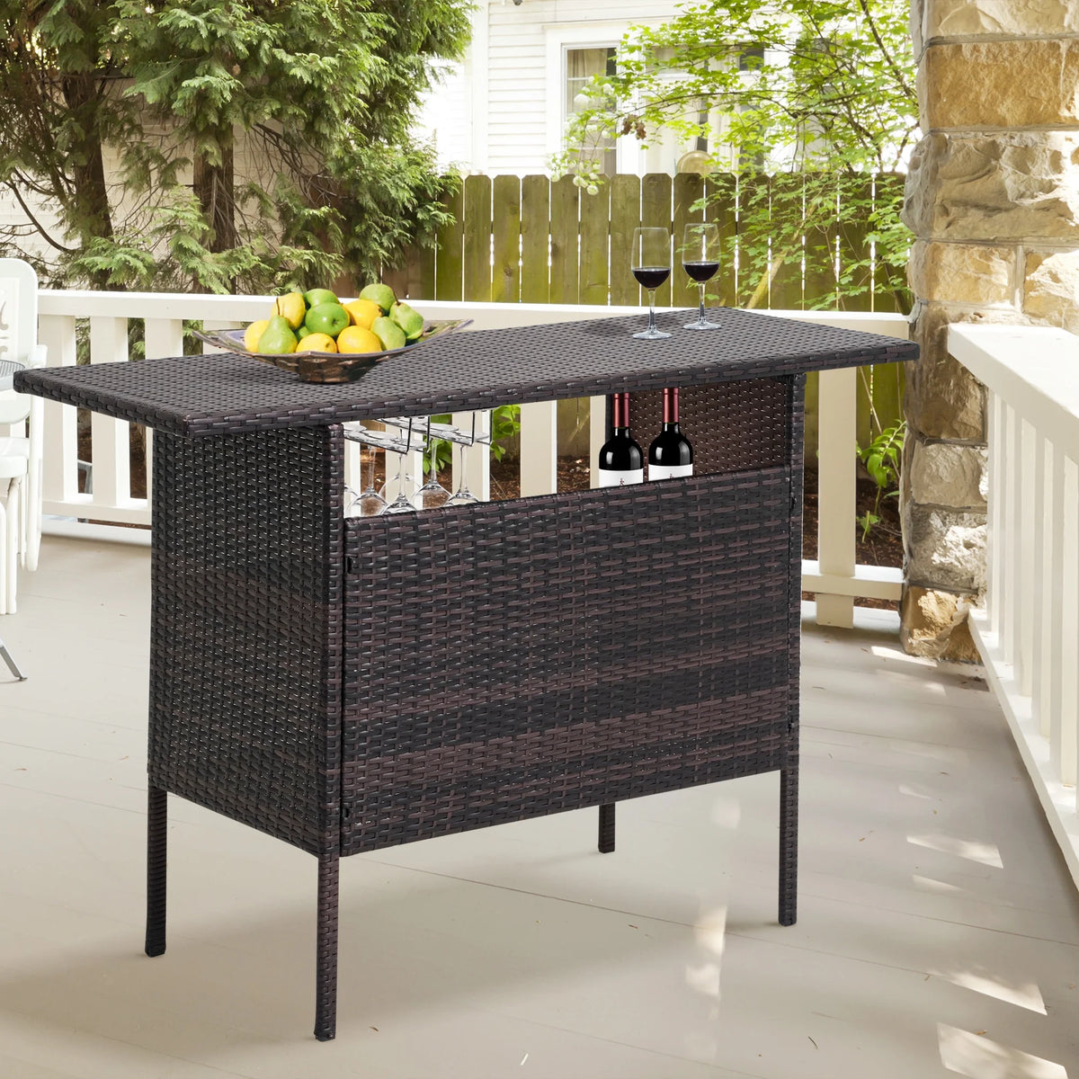Outdoor Wicker Bar with 2 Storage Shelves J359