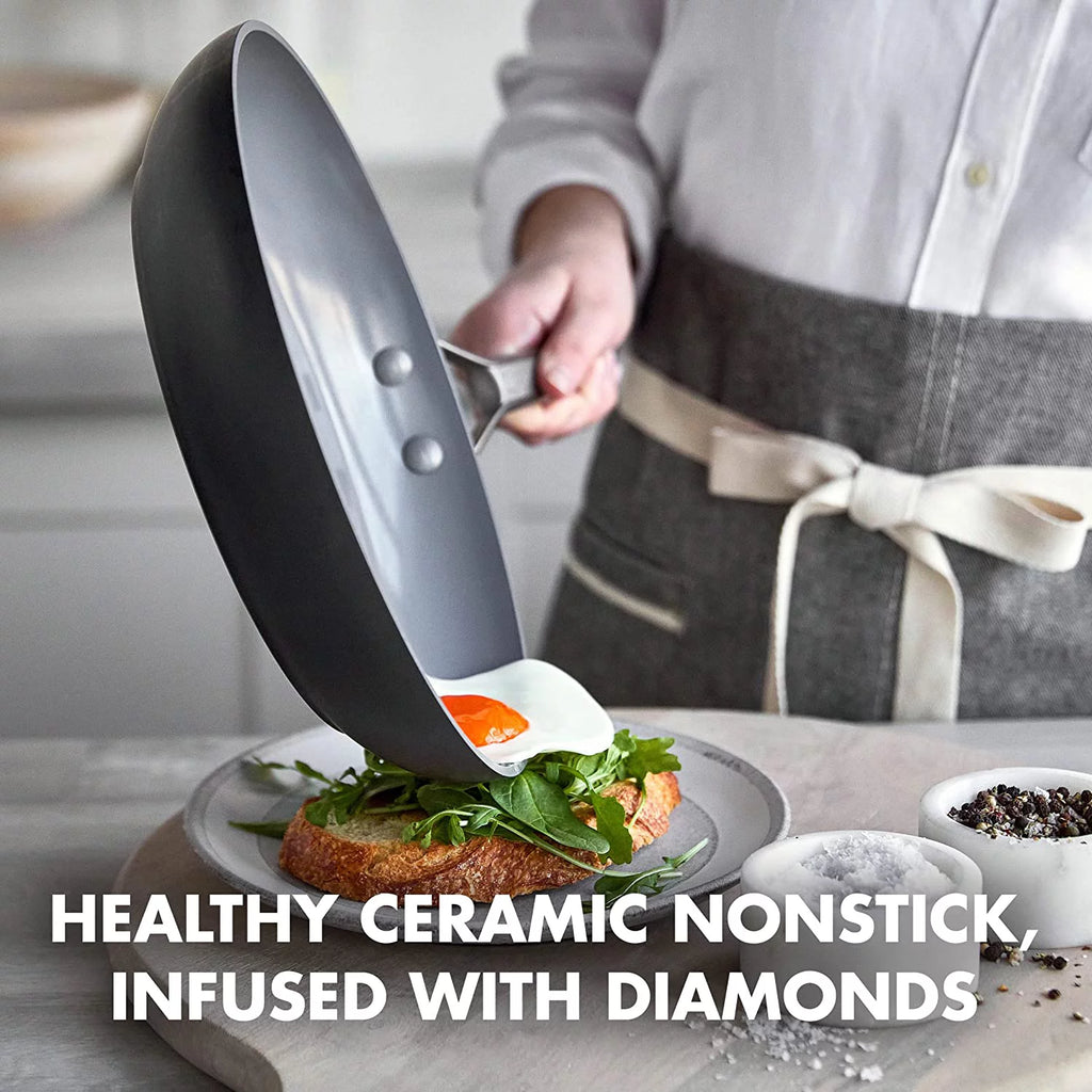 11 Piece Hard Anodized Ceramic Nonstick Cookware Set with Stainless Steel Lids O6929