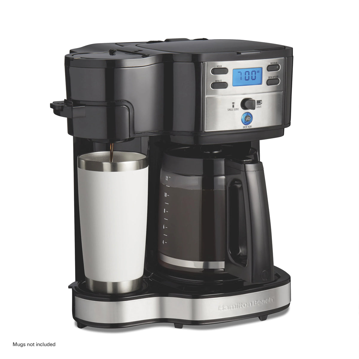 2-Way Programmable Coffee Maker, Single-Serve and 12-Cup Pot, Glass Carafe, Stainless Steel C256492